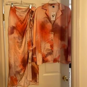 SHEIN wrap tie skirt and matching blouse.  Size XL